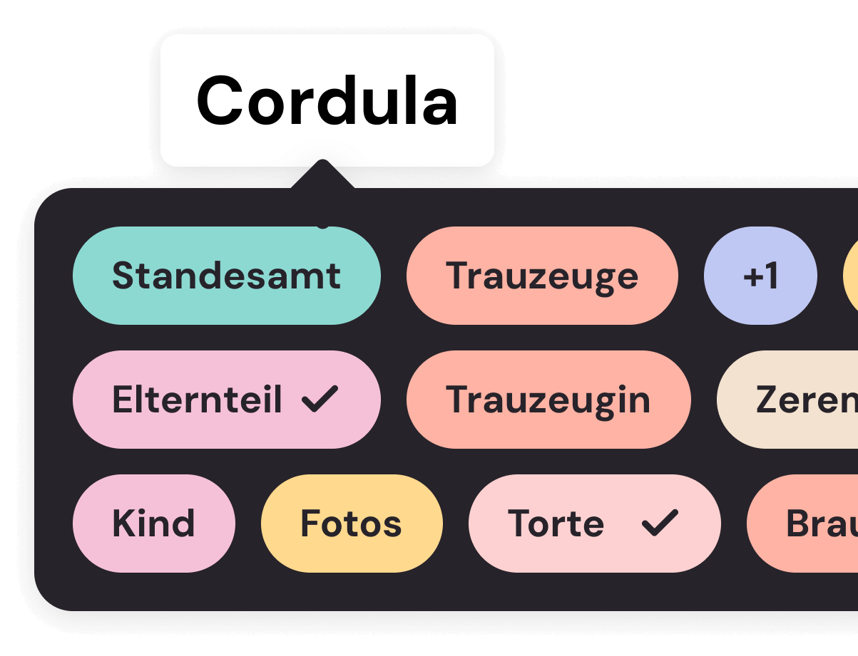 Screenshot: Gästeliste mit Tags zur besseren Übersicht