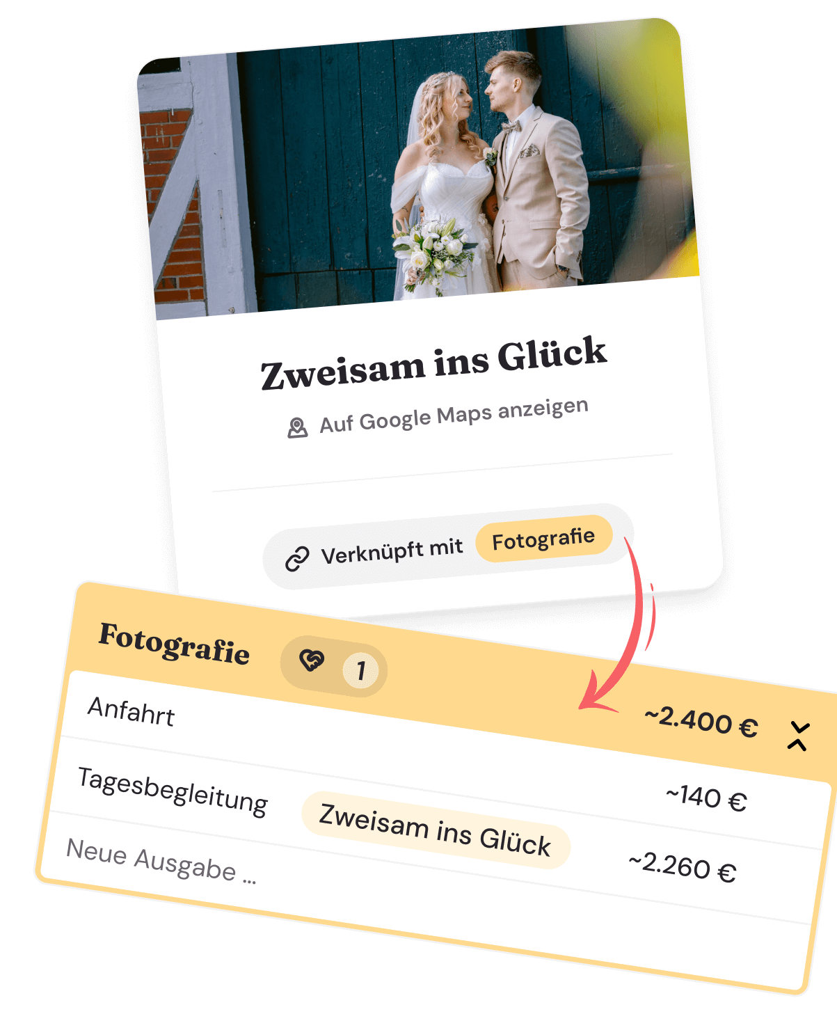 Screenshot: Verknüpfung von Dienstleistern mit Budgetplanung